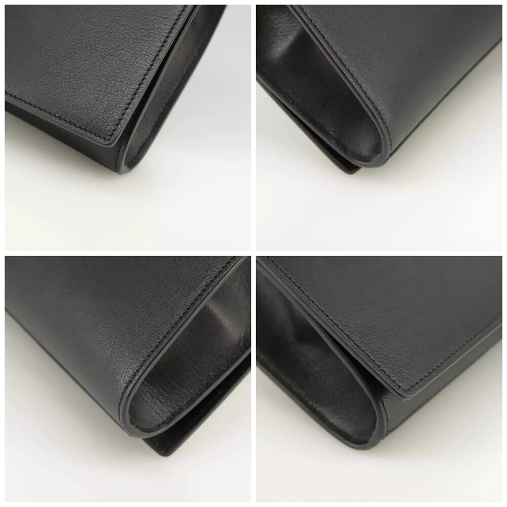 SAINT LAURENT Clutch Bag Leather Black Gold Auth - Picture 15 of 15